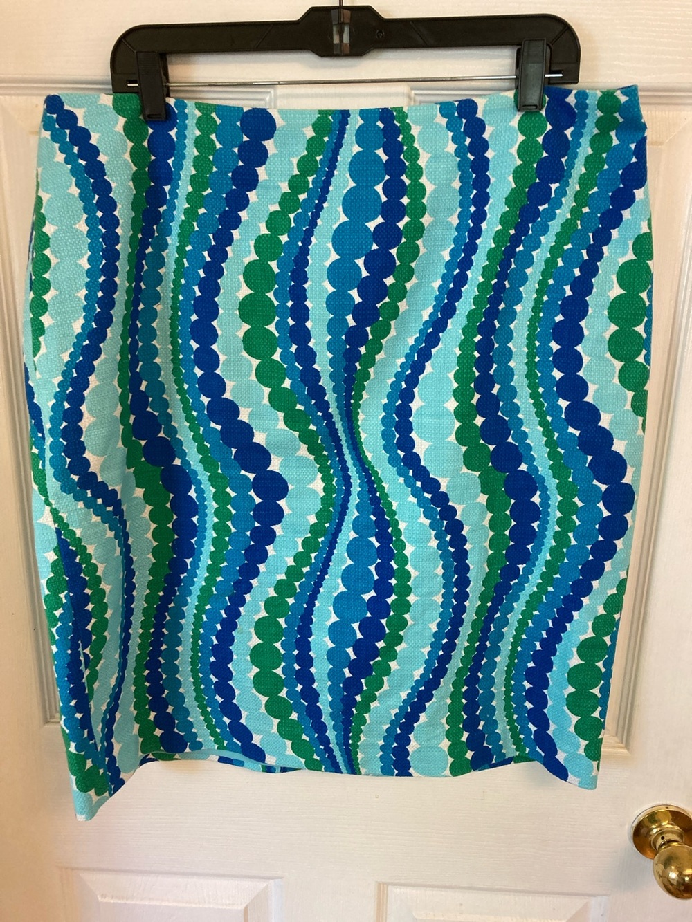 Talbots Blue & Green Wavy Dot Pencil Skirt